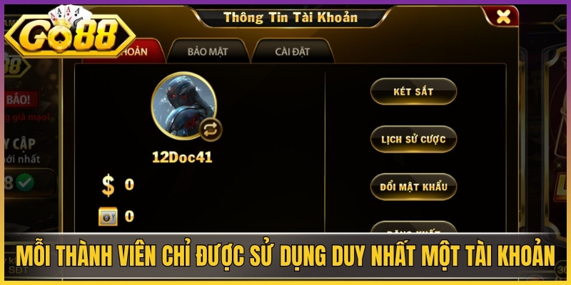 Mỗi thành viên chỉ được phép sử dụng duy nhất một tài khoản user